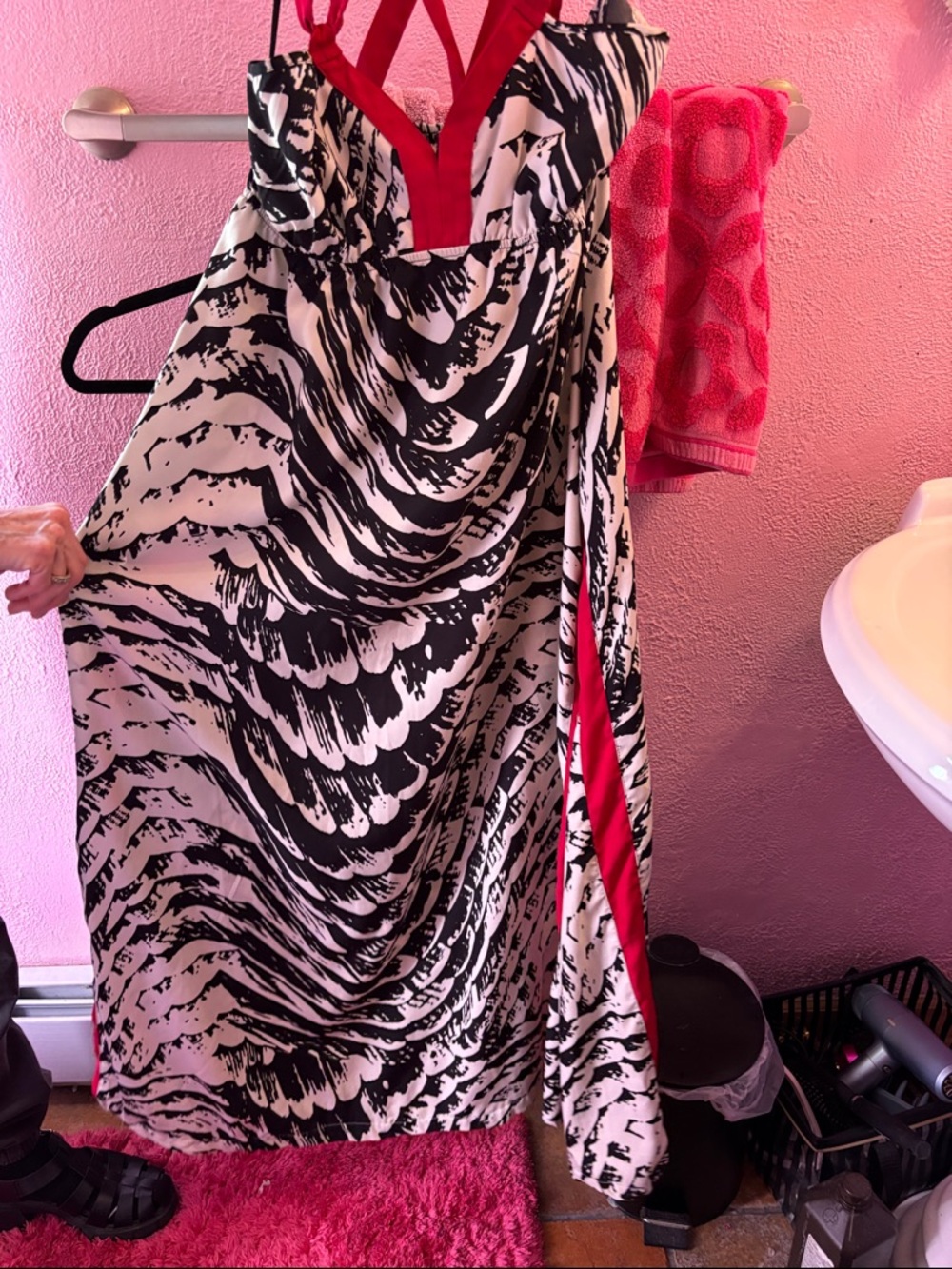 Express Black and White Maxi Dress with Red Trim